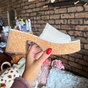 Steve Madden Canvas & Cork Block Heel Platform Sandals Coastal Boho size 9